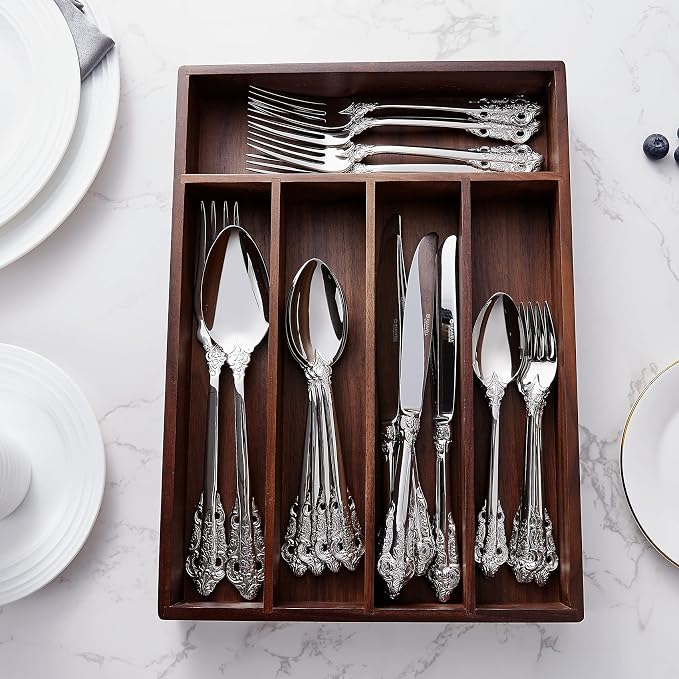 KEAWELL Luxury 20 Pieces 18/10 Stainless Steel Flatware set, Service for 4, silver plated with gold accents, Fine Silverware set and Dishwasher Safe (Silver)