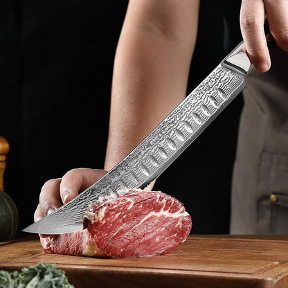 XITUO 10" Cimitar Breaking Butcher Knife, Japanese VG10 Damascus Steel Meat Processing Knife, Full Tang Razor Sharp Blade, Ergonomic Abalone Shell Handle Dazzling Series (10 inch Cimitar Ham knife)