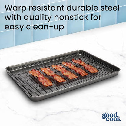 GoodCook Set of 2 Everyday Nonstick XL Cookie Sheet and XL Cooling Grid, Gray