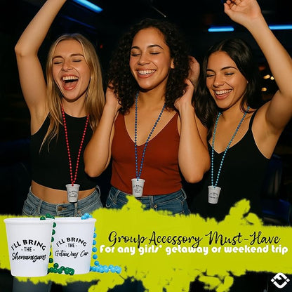 Funky Junque Bachelorette Shot Glass Necklaces – Bride Shot Glass Necklace Set with Beaded Design and Fun Phrases - 5 Pack - Club Pack