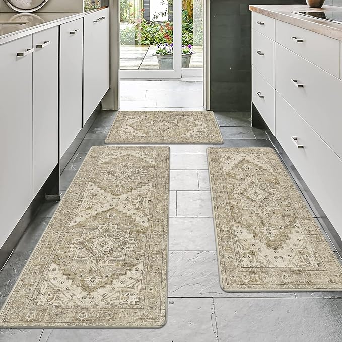 Cushioned Kitchen Rug Sets 3 Piece Anti Fatigue Mats for Floor Non Slip Waterproof Comfort Standing Mat Runner for Home Office, Sink, Laundry
