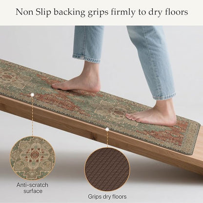 GENIMO Kitchen Mats for Floor 2PCs, Washable Anti Fatigue Mat for Cushioned, 17.3"x59"+17.3"x30", Waterproof Kitchen Rugs, Non Slip Comfort Standing Mat Rug for Home, Sink, Laundry, Multi