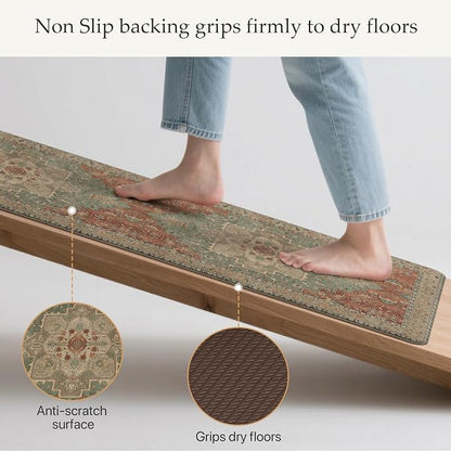 GENIMO Kitchen Mats for Floor 2PCs, Washable Anti Fatigue Mat for Cushioned, 17.3"x47"+17.3"x30", Waterproof Kitchen Rugs, Non Slip Comfort Standing Mat Rug for Home, Sink, Laundry, Multi