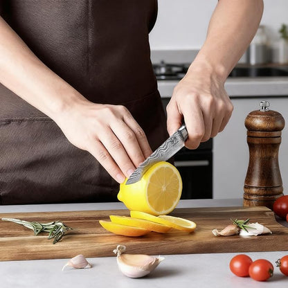 3-Piece Kitchen Knife Set, High Carbon Stainless Steel Blades with Wave Pattern, Ergonomic Pakkawood Handle - Includes 8" Chef, 7" Santoku & 5" Utility Knives