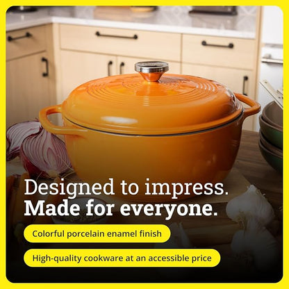 Lodge Essential Enamel Cast Iron Dutch Oven 6 Quarts - Perfect for Bread Baking, Braising, Marinating & Slow Cooking, Features Moisture-Sealing Lid & Dual Handles, Kitchen Essentials, Pumpkin