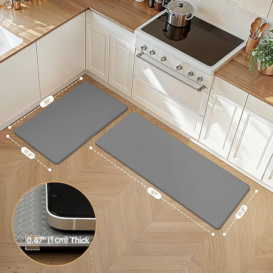 GENIMO Kitchen Mats for Floor 2PCs, Washable Anti Fatigue Mat for Cushioned, 17.3"x47"+17.3"x30", Waterproof Kitchen Rugs, Non Slip Comfort Standing Mat Rug for Home, Sink, Laundry, Slate Gray