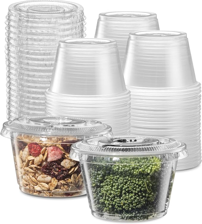 {4 oz,200 Sets} Clear Diposable Plastic Portion Cups With Lids, Small Mini Containers For Portion Controll, Jello Shots, Meal Prep, Sauce Cups, Slime, Crafts, Disposable Souffle Cups & Much more