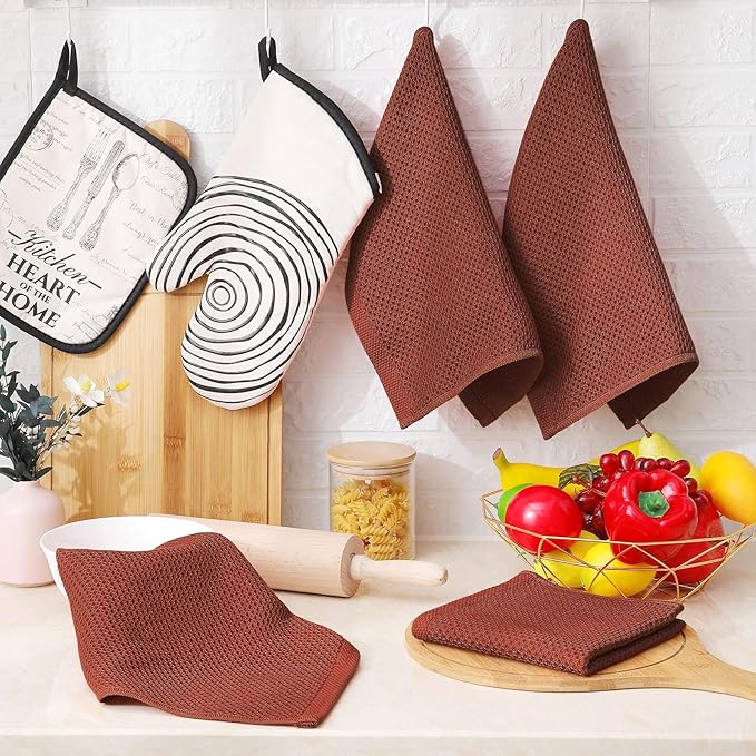 Homaxy 100% Cotton Waffle Weave Kitchen Dish Cloths, Ultra Soft Absorbent Quick Drying Dish Towels, 12 x 12 Inches, 18-Pack, Rust