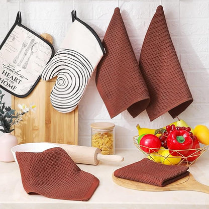 Homaxy 100% Cotton Waffle Weave Kitchen Dish Cloths, Ultra Soft Absorbent Quick Drying Dish Towels, 12 x 12 Inches, 18-Pack, Rust