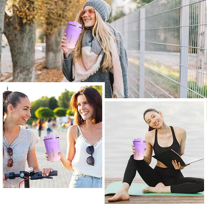 SPLMIFA Travel Coffee Mug Leak-Proof, Reusable Coffee Cups with Lid, Stainless Steel Vacuum Insulated Coffee Tumblers, Thermal Insulation Cup for Men and Women Hot & Cold Drinks(2nd-Purple Pink, 12OZ)