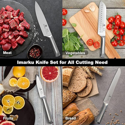 imarku Knife Set, 16Pcs Japanese Knife Set with Block & Built-in Sharpener, High Carbon Stainless Steel Kitchen Knives, Non-Slip Ergonomic Handle, Dishwasher Safe, Home Essentials Perfect for Gifts