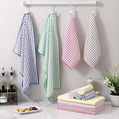 Homaxy Kitchen Towels and Dishcloths Set, 16 x 25 and 12 x 12 Inches, Set of 12 Cotton Terry Kitchen Dish Towels, Super Soft and Absorbent Dish Cloths, Red/Blue/Yellow/Green/Pink/Brown