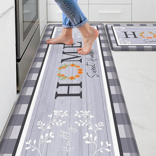 Kitchen Rugs, 2 PCS Kitchen Mats for Floor, Cushioned Non-Slip Anti Fatigue Mats for Kitchen Floor, Kitchen Runner Rugs for Standing Desk, Office, Laundry (17.3’’ x 30’’ + 17.3’’ x 59’’)