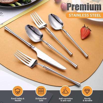 Lemeya 20 Piece Silverware Set, 18/10 Stainless Steel Flatware Service for 4, Unique Cutlery With Canton Tower Handle, Forks Spoons and Knives, Mirror Polished, Dishwasher Safe