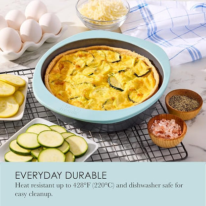 Chicago Metallic 8 Inch Silicone Round Cake Pan - Nonstick Bakeware with Wire-Reinforced Rim, Oven Safe to 428F, Flexible Food-Grade Silicone for Easy Release, Dishwasher Safe