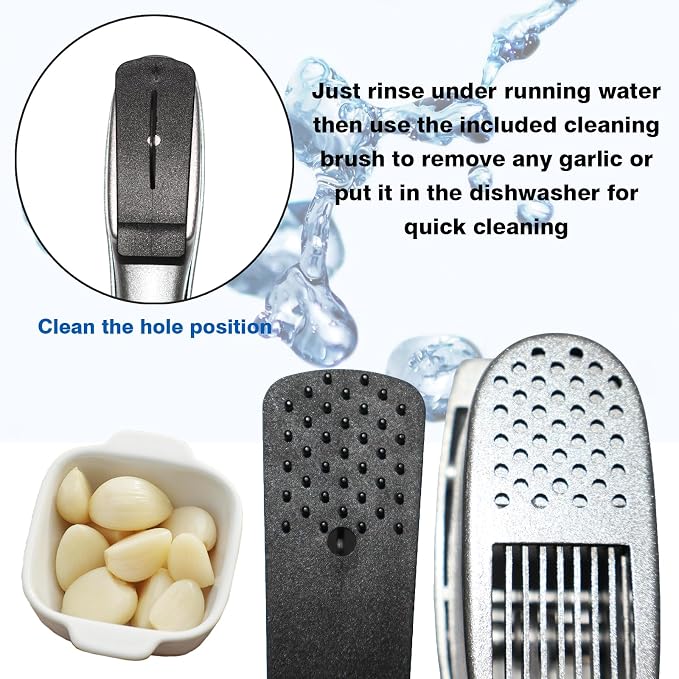 2-in-1 Professional Garlic Press and Peeler Set, Aluminium Press with Built-in Cleaner, Manual Crusher and Mincer for Unpeeled Garlic Cloves,Fast And Portable Garlic Peeler