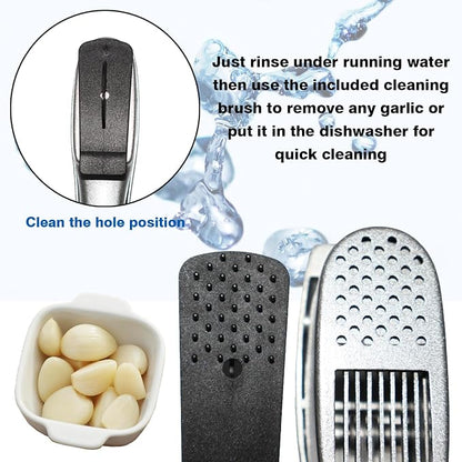 2-in-1 Professional Garlic Press and Peeler Set, Aluminium Press with Built-in Cleaner, Manual Crusher and Mincer for Unpeeled Garlic Cloves,Fast And Portable Garlic Peeler