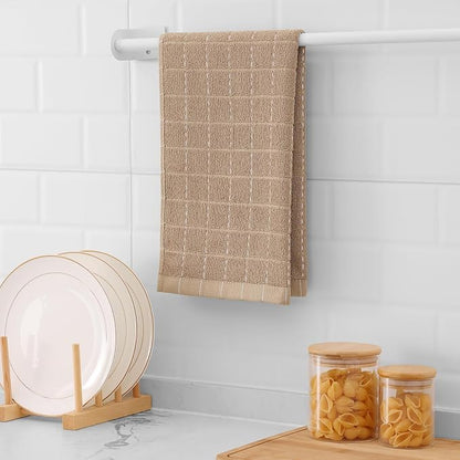 Mordimy 100% Cotton Terry Cloth Kitchen Towels, Super Soft and Absorbent Dish Towels for Drying, Checkered Designed Hand Towels for Kitchen, 16 x 26 Inches, 4 Pack, Tan