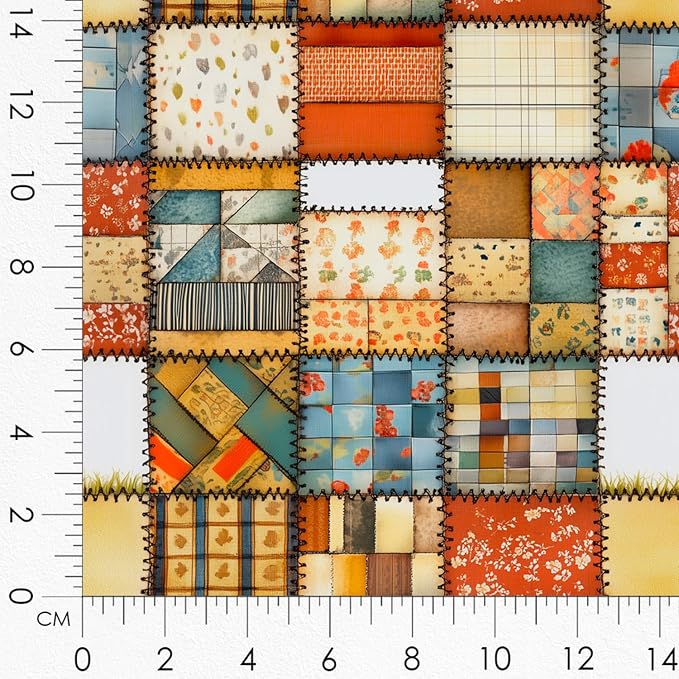 Cozy Autumn Patchwork House Fabric Panel – Six 10×10 inch Designs + Bonus 29.5×19.6 inch Patchwork Sheet, 100% Turkish Cotton 140 GSM