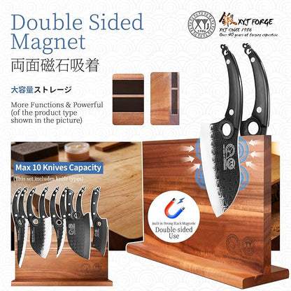 XYJ Kitchen Knives Set with Magnetic Knife Block, Cutting Board, Sharpener Rod, Scissors, Gloves, High Carbon Steel Blades, Bread Slicing Cleaver Vegetable Butcher Cooking Chef Knives