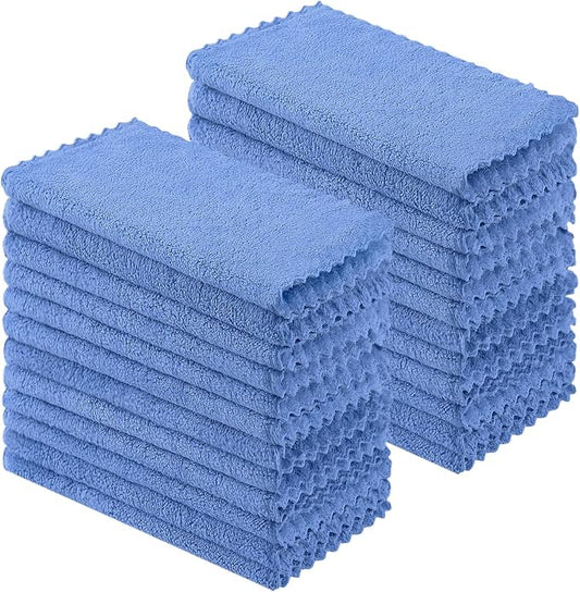 Kitinjoy 24 Pack Kitchen Cloths Dish Towels (10" x 10", Sky Blue), Super Soft and Absorbent Dish Cloths, Nonstick Oil Fast Drying Coral Velvet Microfiber Cleaning