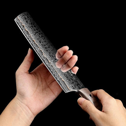Wakoli Kawa Nakiri Knife, 7.1-Inch Blade Damascus Chef Knife | 67-Layer Damascus Steel with VG10 Core | Copper Inlay | Maple Stabilized Wood Handle | Professional Kitchen Knife