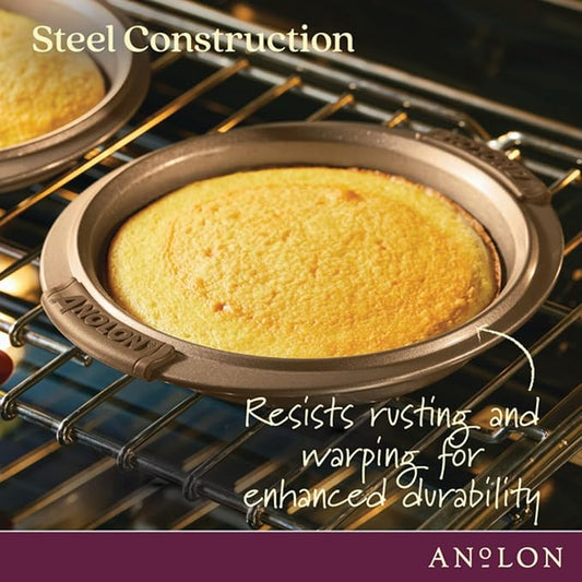 Anolon Advanced Nonstick Bakeware Round Layer Cake Pan Set with Silicone Grips, 2 Piece, Bronze
