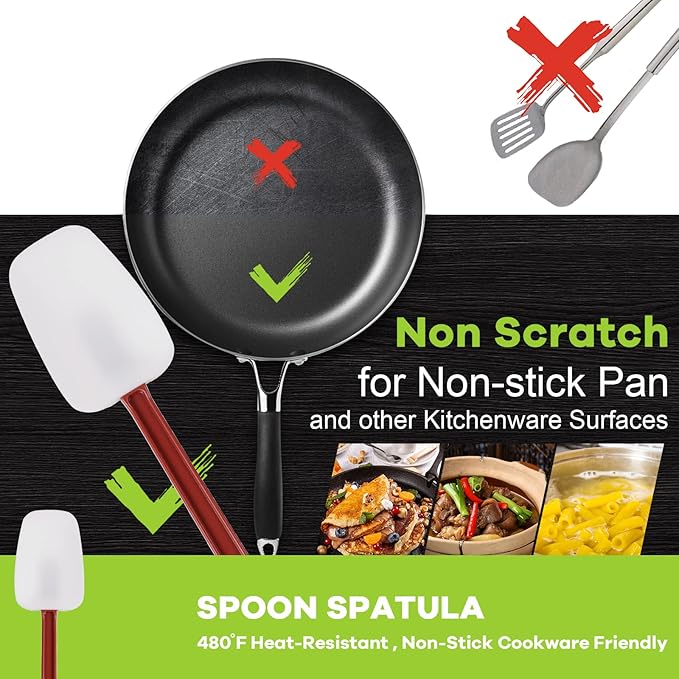 Silicone Rubber Spatula and Spoon Rubber Spatula Set of 3, High Heat Spatula Spoon, Commercial Spatula for Cooking, Commercial Rubber Spatula (3 Spoonula 16 Inches), White