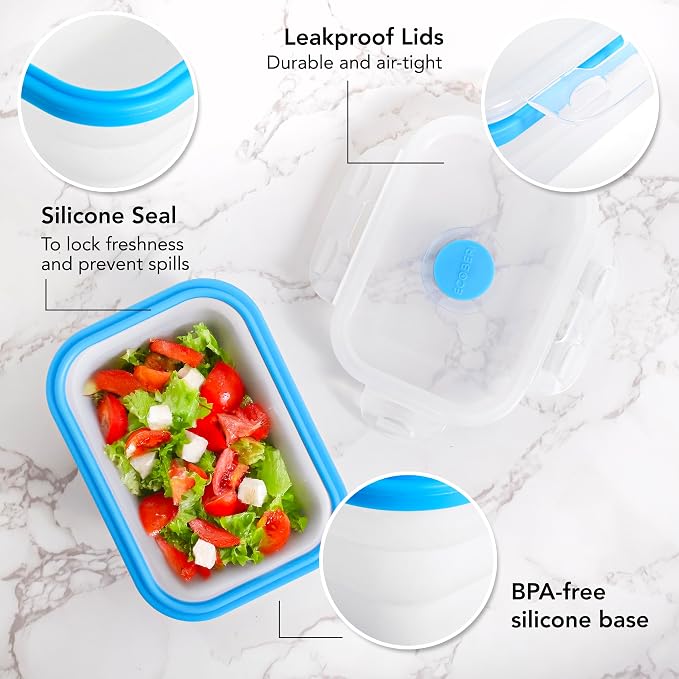ECOBERI Collapsible Food Storage Containers, Silicone Small 4 Piece 12 oz Set, BPA-Free Food Storage with Airtight Lids, Space-Saving Lunch Containers, Freezer and Dishwasher Safe