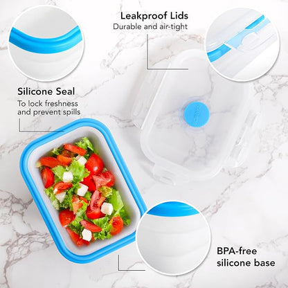 ECOBERI Collapsible Food Storage Containers, Silicone Small 4 Piece 12 oz Set, BPA-Free Food Storage with Airtight Lids, Space-Saving Lunch Containers, Freezer and Dishwasher Safe