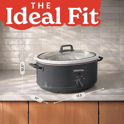 Gourmia Slow Cooker - 7 Quart Removable Ceramic Pot, Manual Controls with 3 Temperature Settings, Dishwasher Safe Crock and Glass Lid, Gray