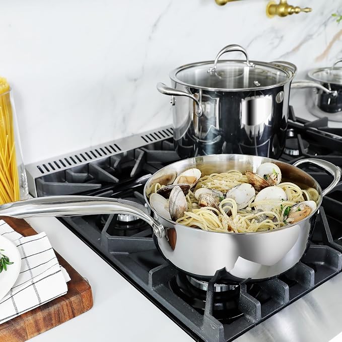 KEAWELL K3 Premium 4-Quart Tri-Ply Fully Clad Stainless Steel Sauté Pan with Lid, Induction & Oven Safe up to 600°F, Even Heating, Professional Cookware for All Stovetops (4-Qt)