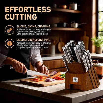 imarku Knife Set, Kitchen Knife Set with Block & Sharpener, 16PCS Japanese High Carbon Stainless Steel Ultra Sharp Knife Block Set, Ergonomic Non-Slip Handle, Dishwasher Safe, Perfect Gifts