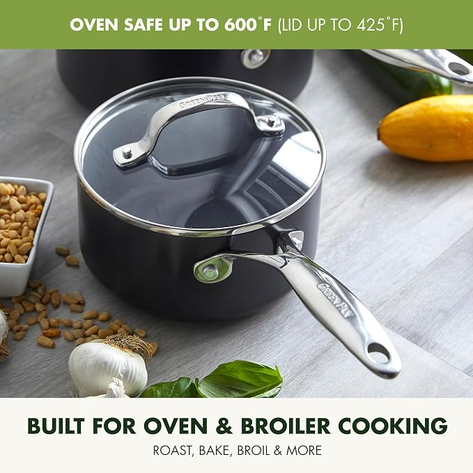 GreenPan Valencia Pro Hard Anodized Healthy Ceramic Nonstick 2QT Saucepan Pot with Lid, PFAS-Free, Induction, Dishwasher Safe, Oven Safe, Gray