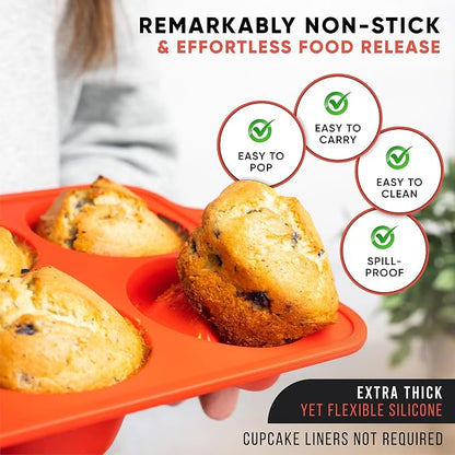 BAKE BOSS Silicone Jumbo Muffin Pan 6 Cup–Non-Stick Cupcake Pans for Baking, Heavy-Duty Large Silicone Muffin Pans for Baking, BPA-Free, Easy-Release, Oven & Dishwasher Safe