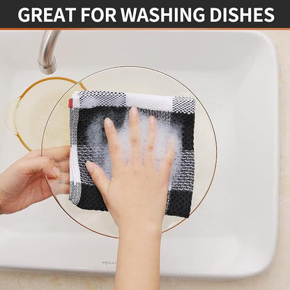 Homaxy 100% Cotton Waffle Weave Check Plaid Dish Cloths, 12 x 12 Inches, Super Soft and Absorbent Dish Towels Quick Drying Dish Rags, 8-Pack, White & Black