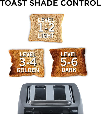 Commercial Chef 2-Slice Toaster, Extra Wide Slots, Kitchen Appliance Toaster with Variable 6 Setting Shade Control, Cool Touch Housing, 700 Watts, CCT2201B, Black
