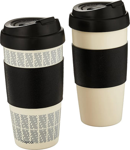 Copco 5237160 Reusable, Insulated Double Wall Travel Mugs 16-ounce White/Black, 2 Count (Pack of 6)