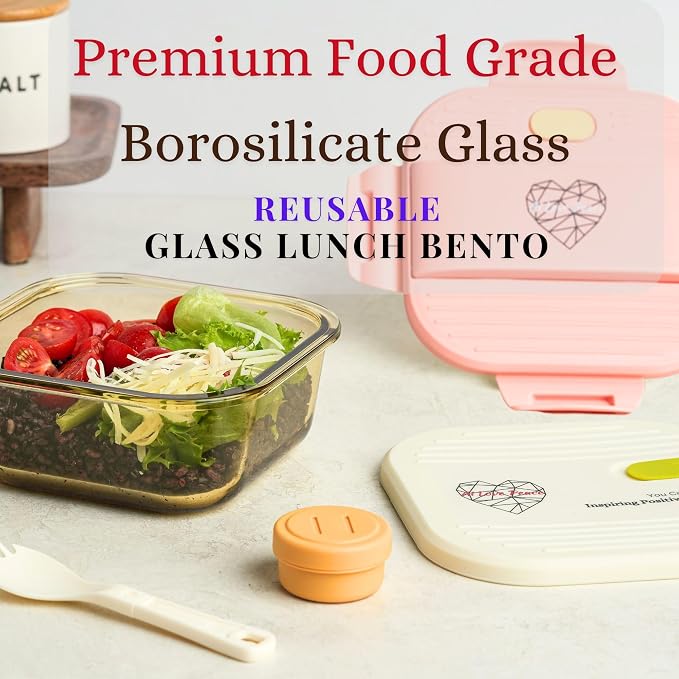 Ai Love Peace Soup Container with Dual Lids,26 oz Borosilicate Glass Lunch Box | Leakproof Lid+ Microwave &Safe Freezer Lid, Stackable,Glass Meal Prep Food Storage,Perfect for Work & Soup Lovers Gift.