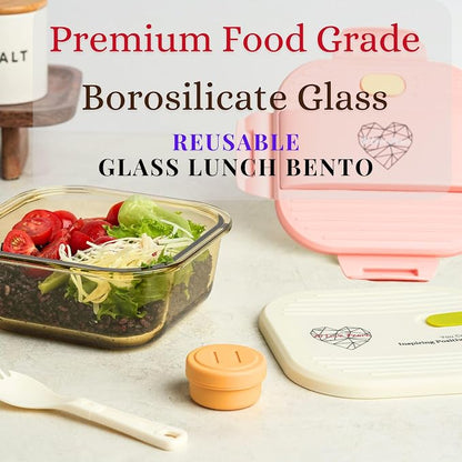 Ai Love Peace Soup Container with Dual Lids,26 oz Borosilicate Glass Lunch Box | Leakproof Lid+ Microwave &Safe Freezer Lid, Stackable,Glass Meal Prep Food Storage,Perfect for Work & Soup Lovers Gift.