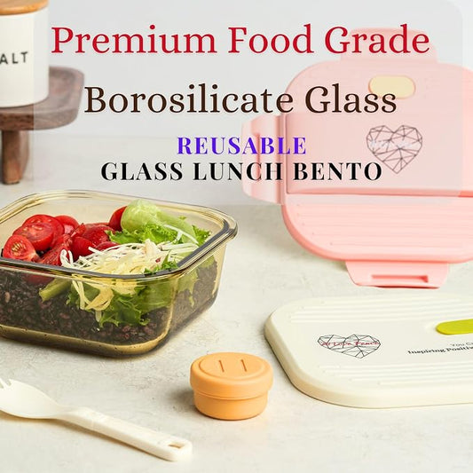 Ai Love Peace Soup Container with Dual Lids,26 oz Borosilicate Glass Lunch Box | Leakproof Lid+ Microwave &Safe Freezer Lid, Stackable,Glass Meal Prep Food Storage,Perfect for Work & Soup Lovers Gift.