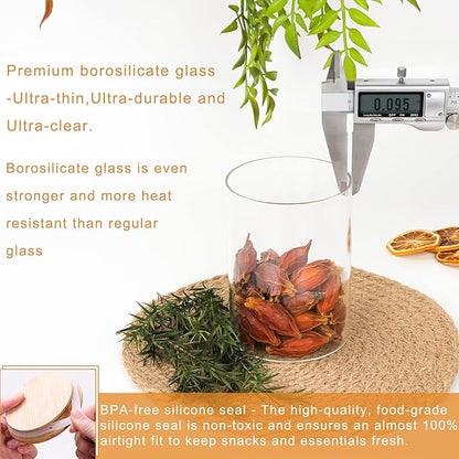 Glass Food Storage Containers Jars with Airtight Bamboo Lid 30 oz 8 pcs, 890 ml Pantry Organization Jar, Glass Terrarium with Lid, Spice, Flour and Sugar Container, Canister Set for Kitchen Counter