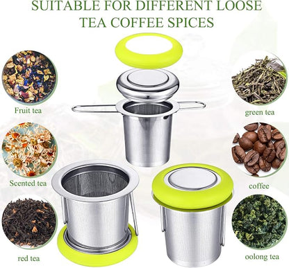 2 Pieces Tea Infusers Stainless Steel Strainer Folding Handle Filter Extra Filter Fine Mesh Strainer Brewing Basket with Lid for Loose Leaf Tea