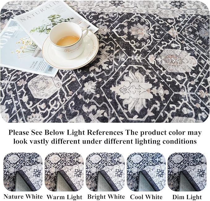 Hallway Washable Runner Rug - 3x6 Kitchen Rugs Entryway Rug Runner Vintage Soft Floor Mat Non Slip Indoor Farmhouse Carpet for Bathroom Living Room Bedroom (3 X 6, Black)