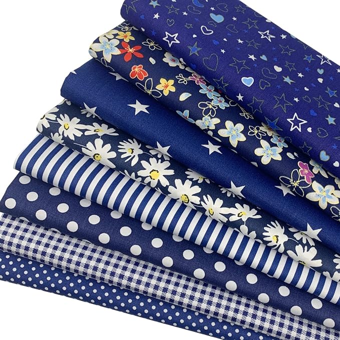 aufodata 8 Pieces 19.6" x 19.6" (50cm x 50cm) Cotton Fabric Squares Quilting Patchwork Floral Pattern Precut Fabric for DIY Quilting Sewing Crafting Artcraft (Navy Blue)