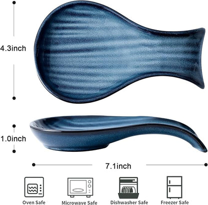 Spoon Rest for Kitchen Counter and Stove Top, Hasense Porcelain Spoon Holder for Ladle Spatula and Tong, Large Cooking Utensil Rest for Home Kitchen and Coffee Bar Decoration, Navy