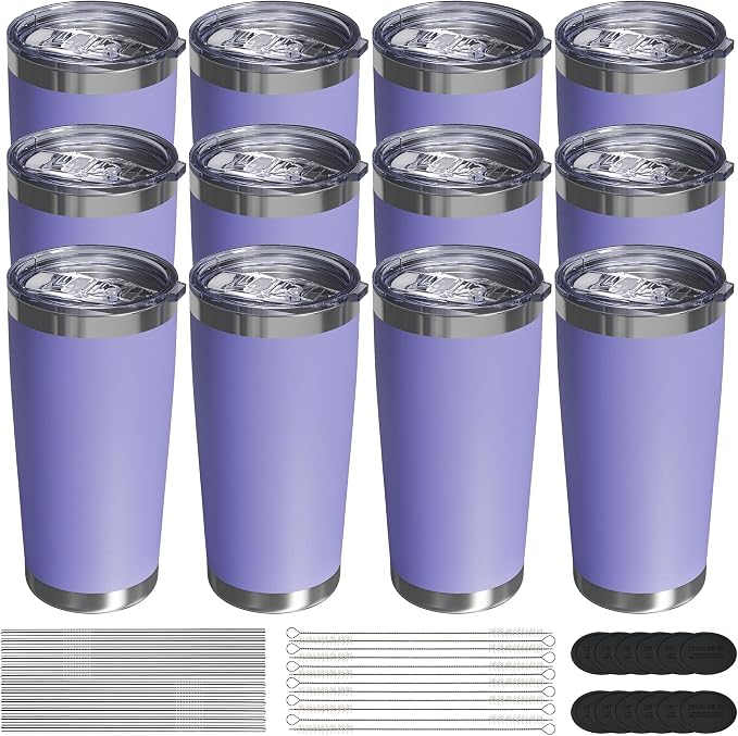 Travel Coffee Tumbler 20oz, 12 Pack Leakproof Travel Coffee Mug with Lid and Straw, Stainless Steel Double Wall Vacuum Insulated Tumbler for Hot/Iced Drinks (Periwinkle, Textured Matte)
