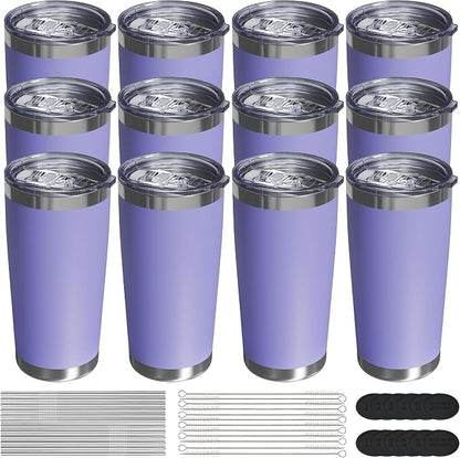 Travel Coffee Tumbler 20oz, 12 Pack Leakproof Travel Coffee Mug with Lid and Straw, Stainless Steel Double Wall Vacuum Insulated Tumbler for Hot/Iced Drinks (Periwinkle, Textured Matte)