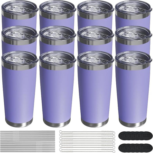 Travel Coffee Tumbler 20oz, 12 Pack Leakproof Travel Coffee Mug with Lid and Straw, Stainless Steel Double Wall Vacuum Insulated Tumbler for Hot/Iced Drinks (Periwinkle, Textured Matte)