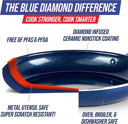 Blue Diamond Hard Anodized 8" 10" & 12" Diamond Infused Healthy Ceramic Nonstick Frying Pan Set, PFAS-Free, Stainless Steel Handle, Dishwasher & Oven Safe to 600F, Durable Cookware, Gray